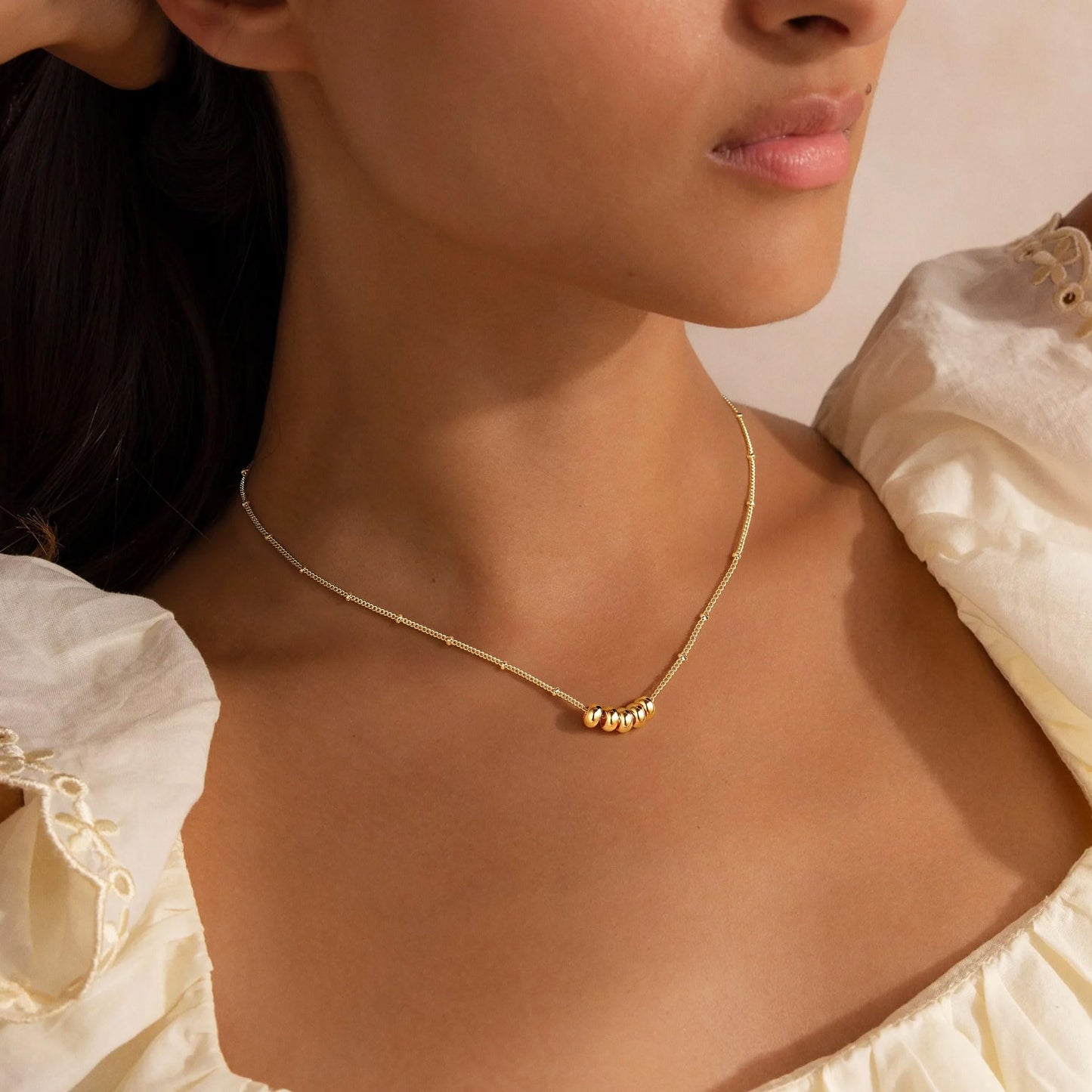 M MOOHAM Gold Necklace for Women Non Tarnish - Dainty 14K Gold Plated Beaded Chain Small Pendant Necklaces Simple Pearl Circle Beads Teardrop Pendant Necklace for Women Trendy Jewelry Gifts