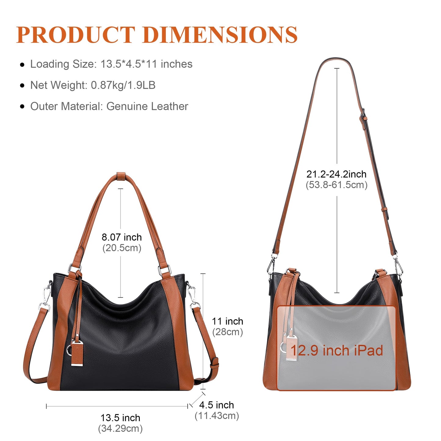 Over Earth Genuine Leather Purses for Women Large Hobo Bags Lady Shoulder Handbags with Detachable Strap
