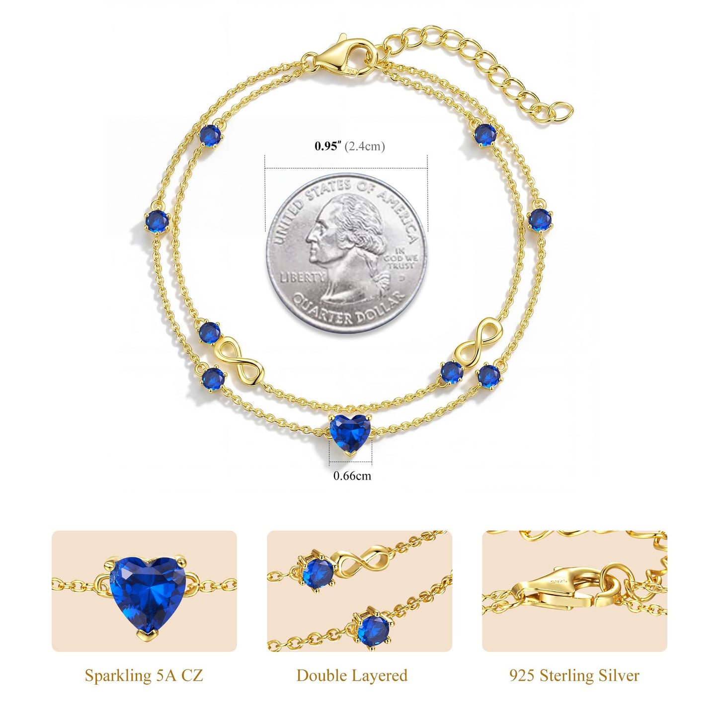 G&GEMSJEW Infinity Heart Birthstone Bracelets for Women, 925 Sterling Silver Women Charm Link Bracelet Adjustable, Birthday Anniversary Christmas Jewelry Gifts for Women Wife Mom Girlfriend Her