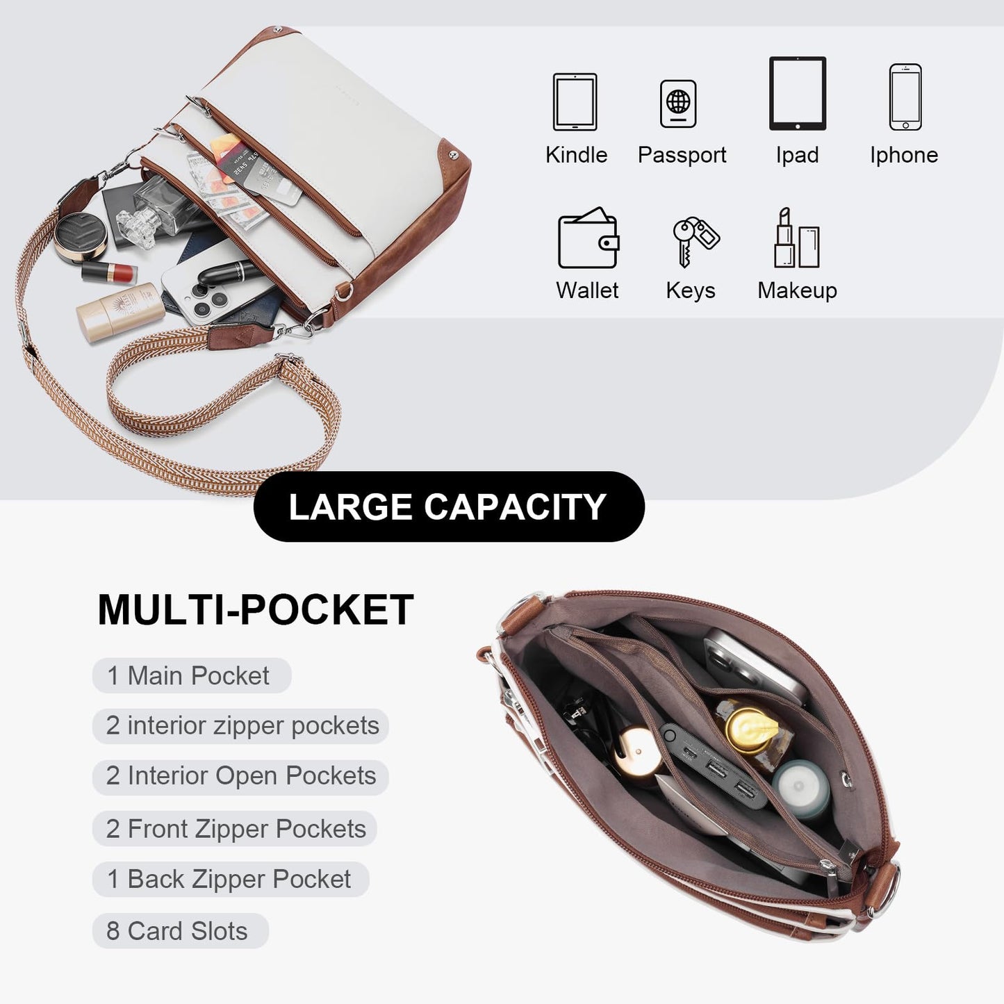 Crossbody Bags for Women Rfid Travel Crossbody Purses Leather Handbags Medium Shoulder bag with Adjustable Strap