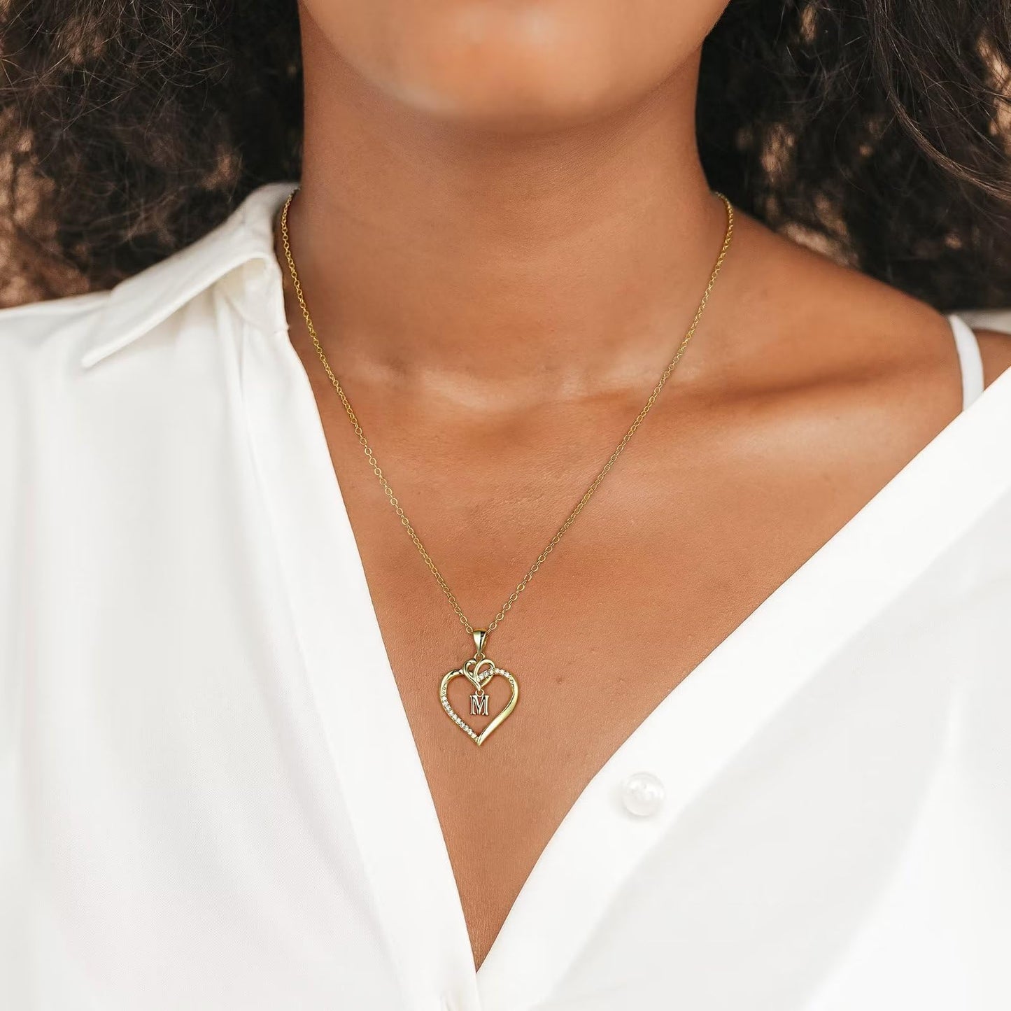 STORUP Heart Initial Necklaces for Women Girls, 14K-Gold-Plated Initial A-Z Heart Necklaces for Teen Girl Jewelry Birthday Gifts for Girls Women Her Wife Mom