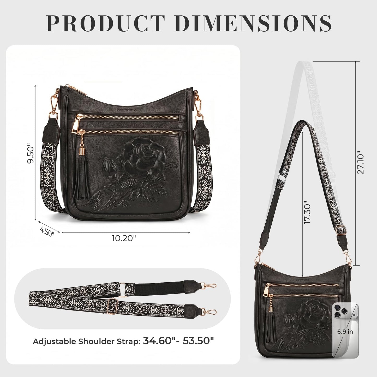 Crossbody Bags for Women, Vegan Leather Crossbody Purse, Multiple Pocket Daily Travel Shoulder Bag with Boho Strap