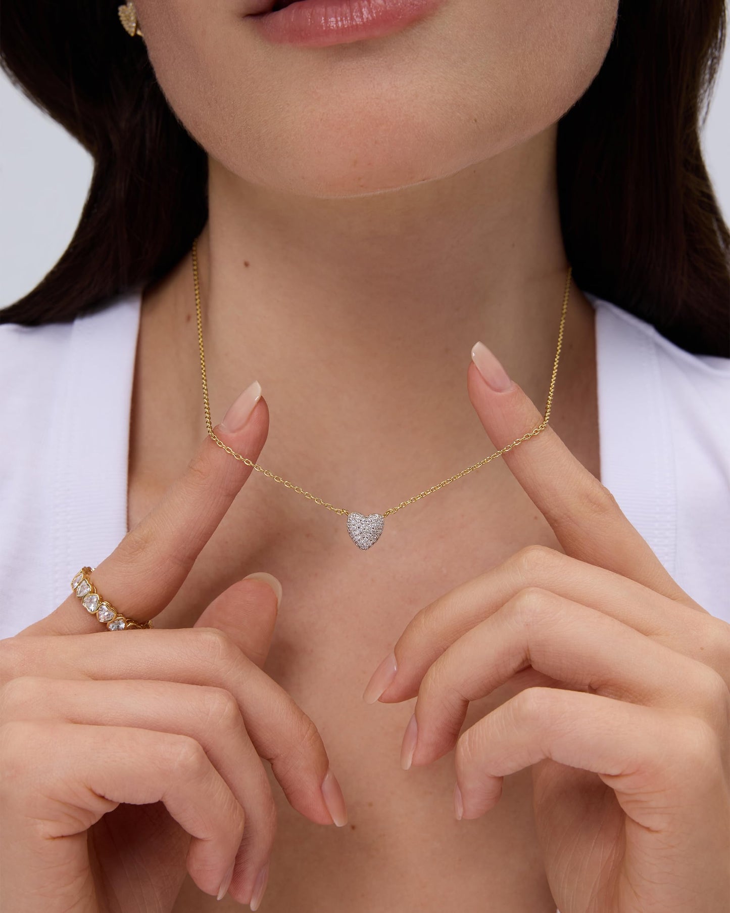 PAVOI 14K Gold Plated Cubic Zirconia Heart Necklace | Cute Dainty Love Pendant Necklaces for Women - Valentines Day Trendy Jewelry