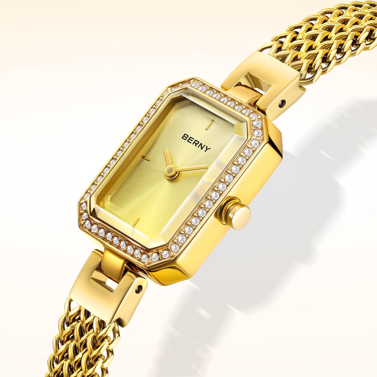 BERNY Silver Watches for Women Ladies Wrist Watch and Bracelet Set Dainty Quartz Bracelet Watch Premium Crystal Accented Fashion Luxury Birthday Present for Women