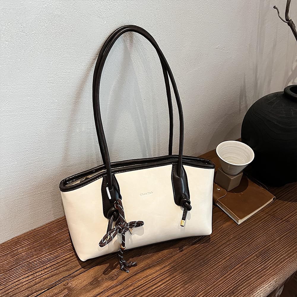 Shoulder Bag for Women Brown Purse Vintage Leather Shoulder Handbag Trendy Everyday Purse with Pendant