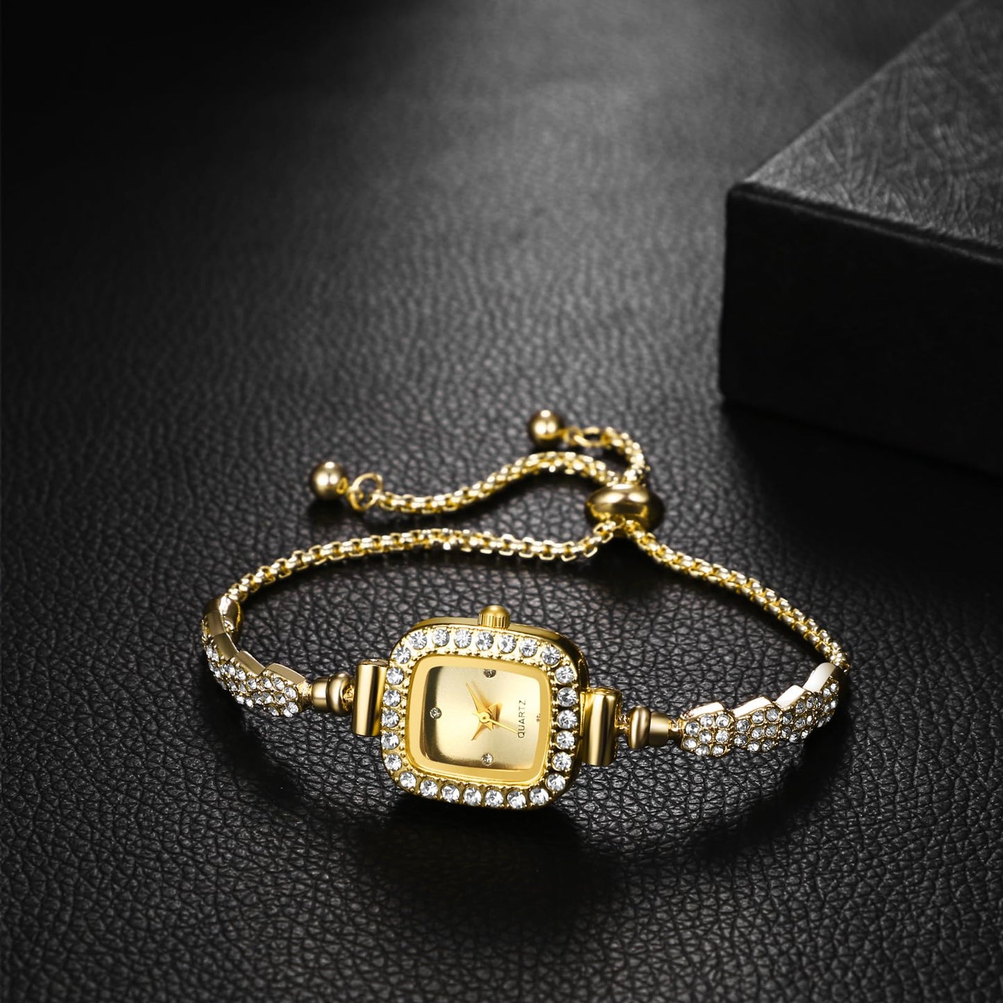 OIDEA Womens Full Diamond Bracelet Watch: Luxury Rhinestone Diamond Square Dial Analog Quartz Wrist Watch Detachable Strap Casual Dress Ladies Watch Valentine's Day Gift