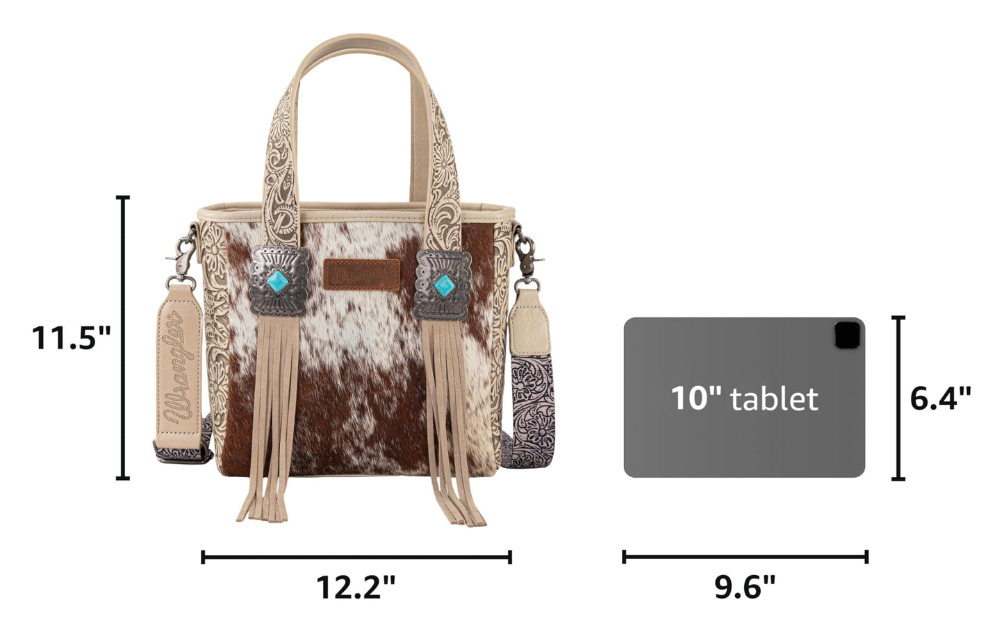 Montana West Wrangler Cowhide Tote Bag for Women Western Tooling Handbag Leather Fringing with Turquoise Stone Concho