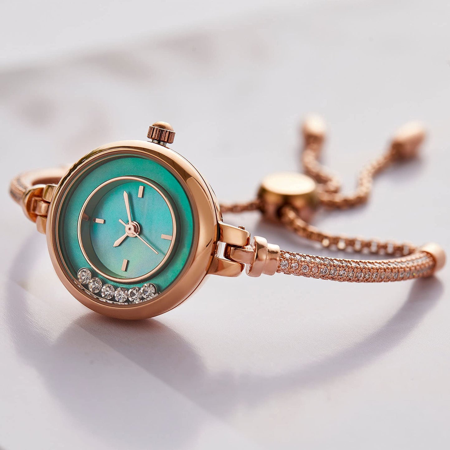 TIME100 Women's Bracelet Watches Ladies Quartz Wrist Watch with Green Dial Bezel with Crystals in Movement Bracelet Strap with Diamonds Waterproof