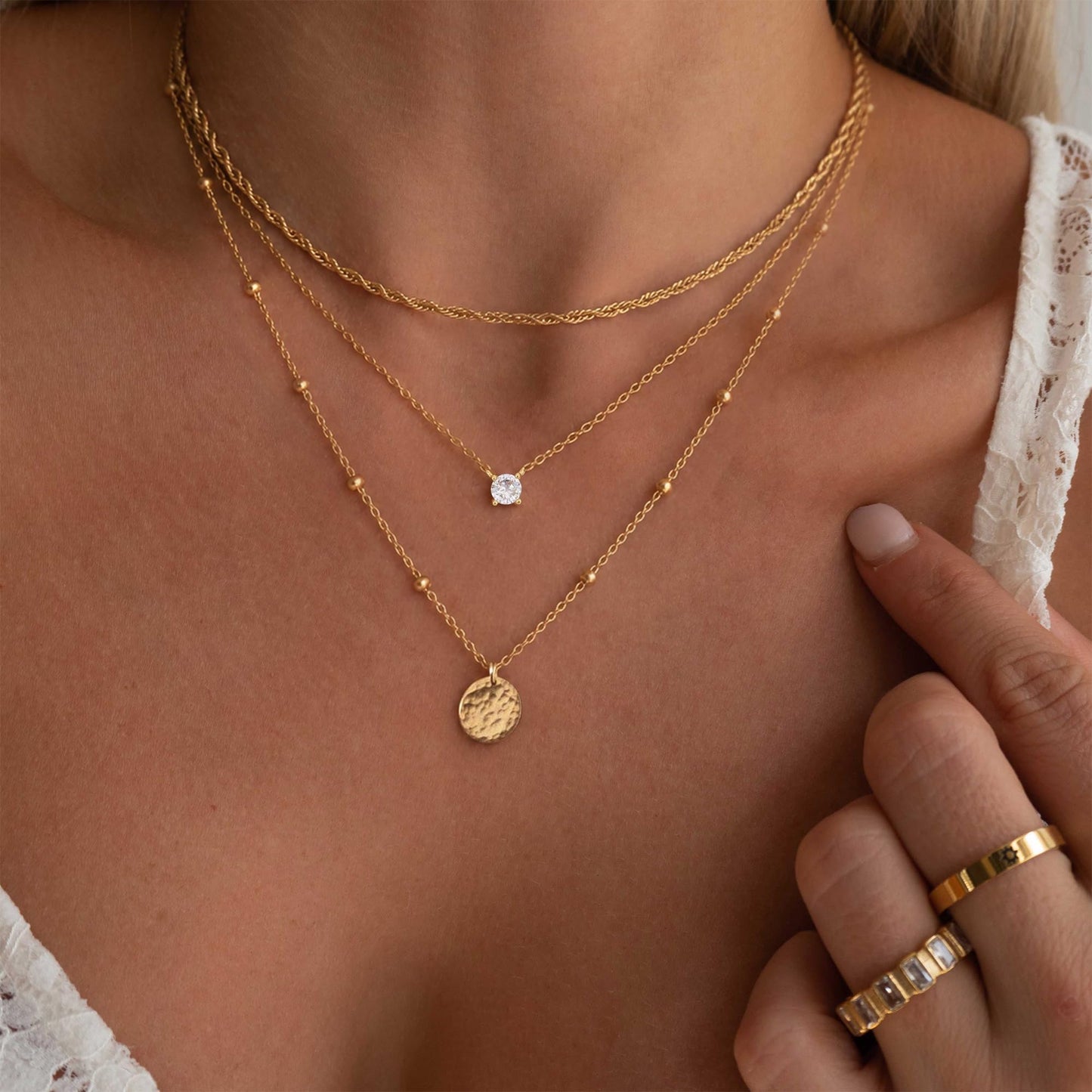 Layered Necklaces for Women, Dainty 14K Gold Plated Circle Peadant Chain Necklace Set Simple Paperclip Stacked Necklaces for Women Trendy Gold Jewelry