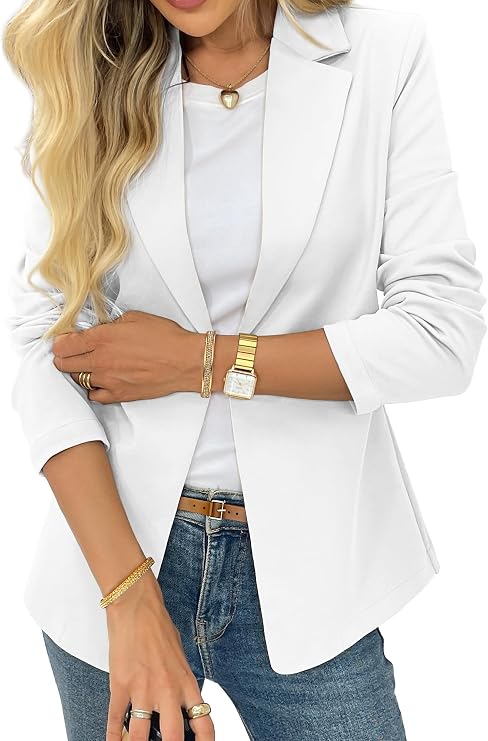 ELLEVEN Blazers for Women Business Casual Work Office Lightweight Stretchy Knit Blazer Long Sleeve Notched Lapel Collar Professional Suit Jacket Old Money Clothes Outfits White XX-Large (Clearance)