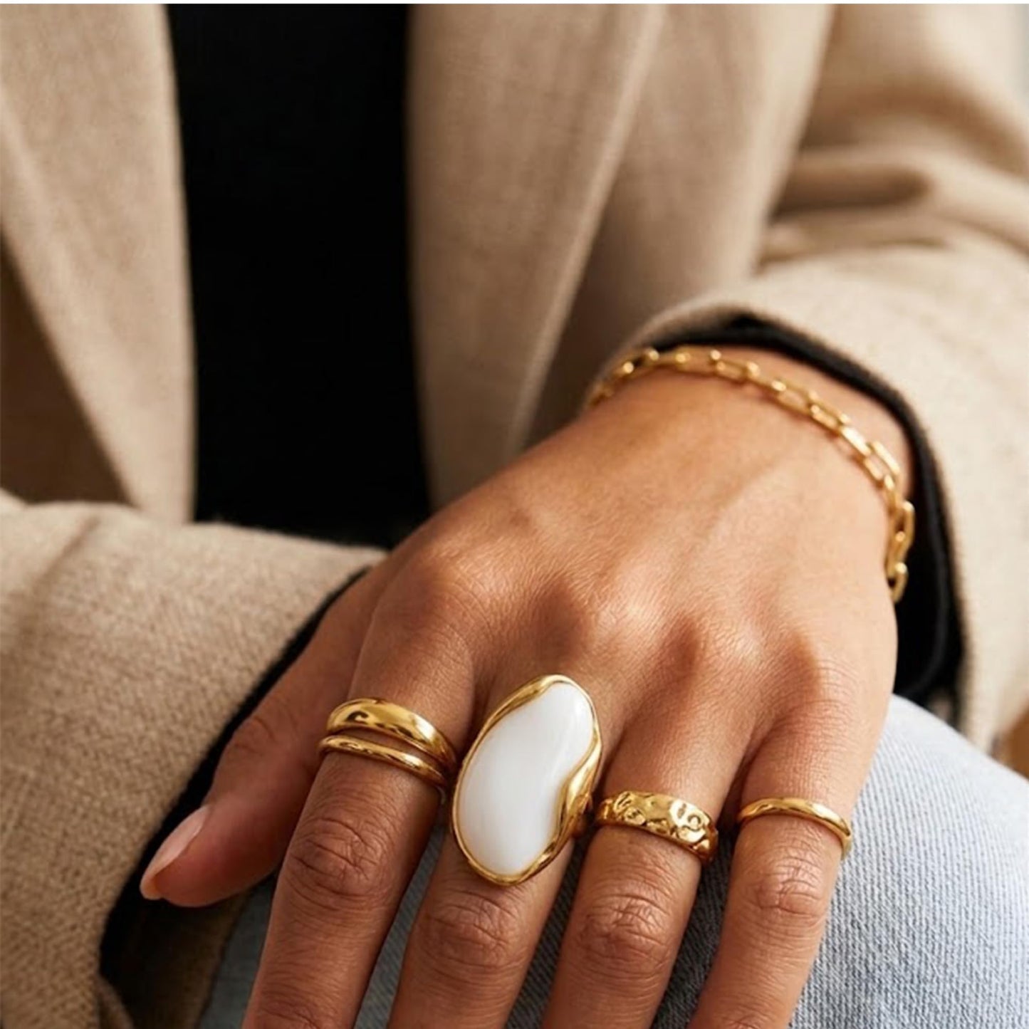 Mchic Colorful Chunky Statement Ring for Women: Boho Large Oval Acrylic Finger Ring Stainless Steel Adjustable Beach Summer Y2K Handmade Jewelry Gift for Women