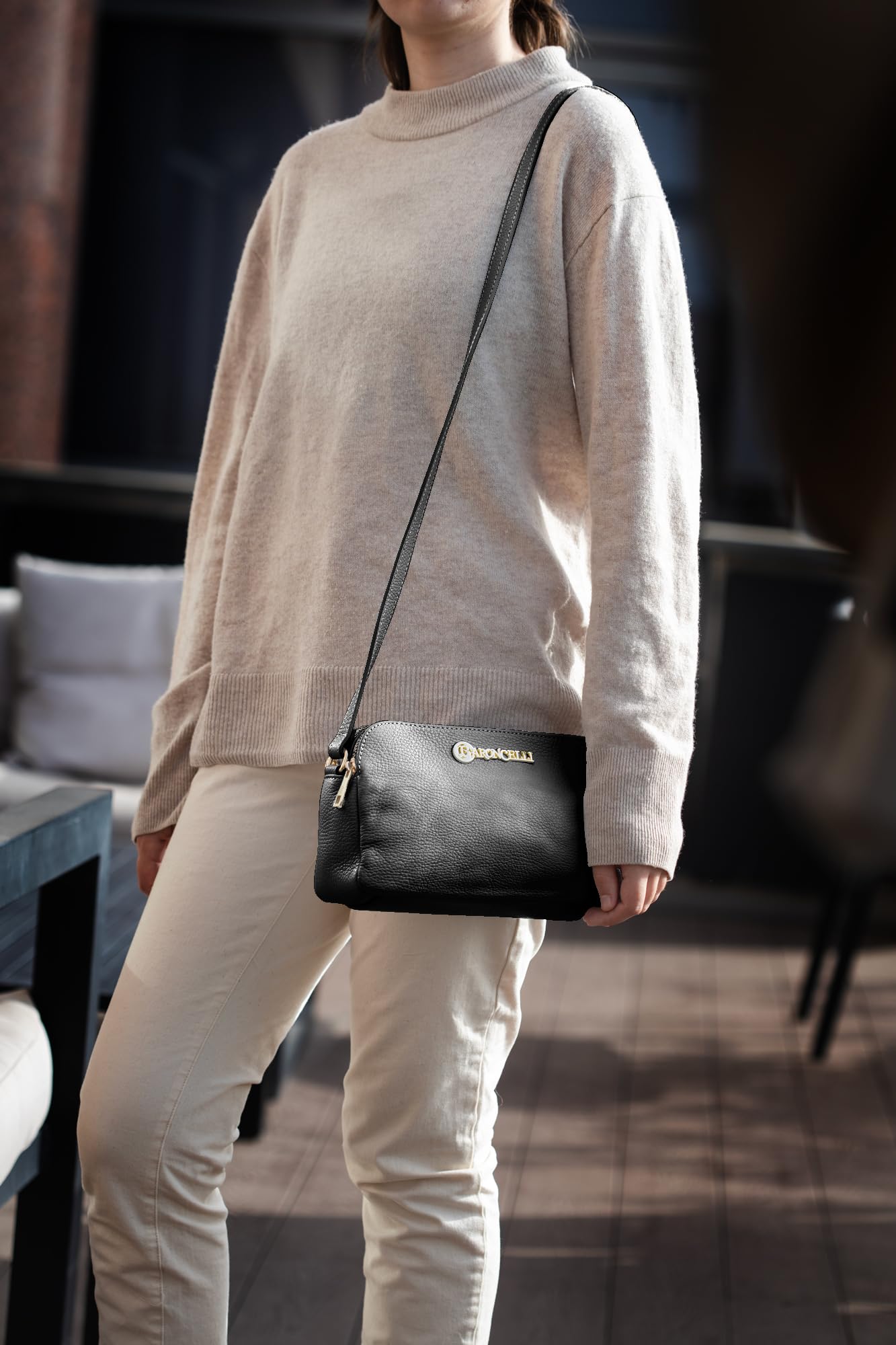 Baroncelli Crossbody Bag Made in Italy with Long Stripe Genuine Italian Soft Leather