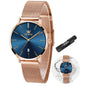 OLEVS Women's Watch Luxury Dress Rose Gold Women Slim Thin Lightweight Watch Stainless Steel Mesh Watches Fashion Waterproof Ladies Wrist Watch Black White Blue Face,Adjustable Bracelet