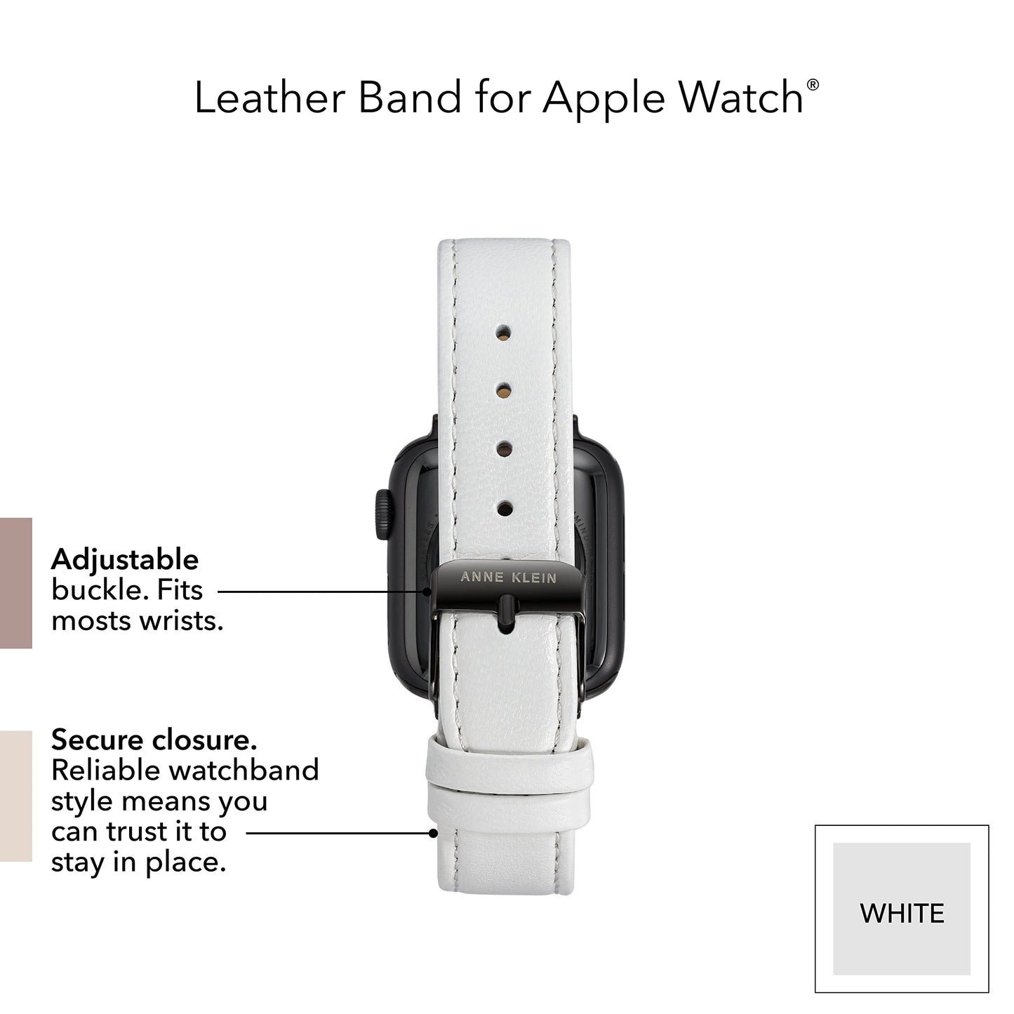 Anne Klein Leather Fashion Band for Apple Watch Secure, Adjustable, Apple Watch Band Replacement, Fits Most Wrists