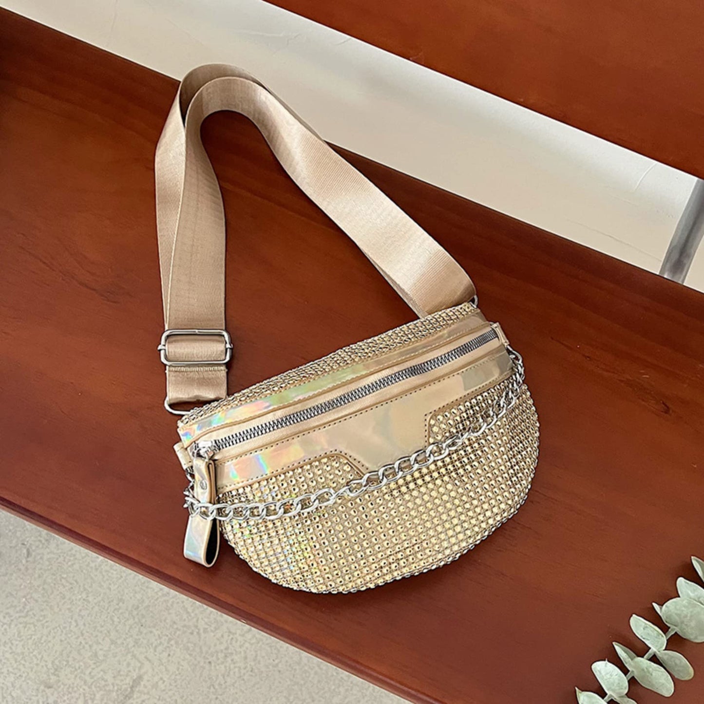 Thick Chain Women's Fanny Pack Plaid leather Waist Bag Shoulder Crossbody Chest Bags Luxury Designer Handbags Female Belt Bag
