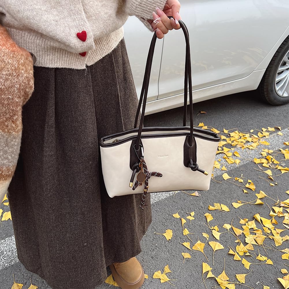 Shoulder Bag for Women Brown Purse Vintage Leather Shoulder Handbag Trendy Everyday Purse with Pendant