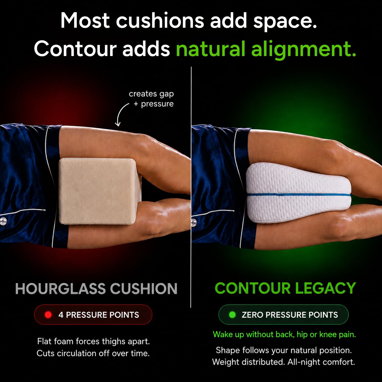 Contour Legacy Cool Leg & Knee Foam Support Pillow for Side Sleepers Soothing Relief for Back, Hips, Knees, Joints, Nerves & Muscles