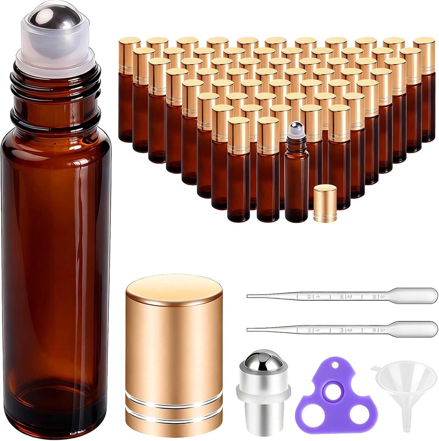 PrettyCare 4 Pack Amber Glass Oil Roller Bottles for Essential Oils 10ml, Roll On Bottles with Stainless Steel Roller Ball Leak-Proof Perfume Travel Refillable Bottle Empty, Beauty & Personal Care