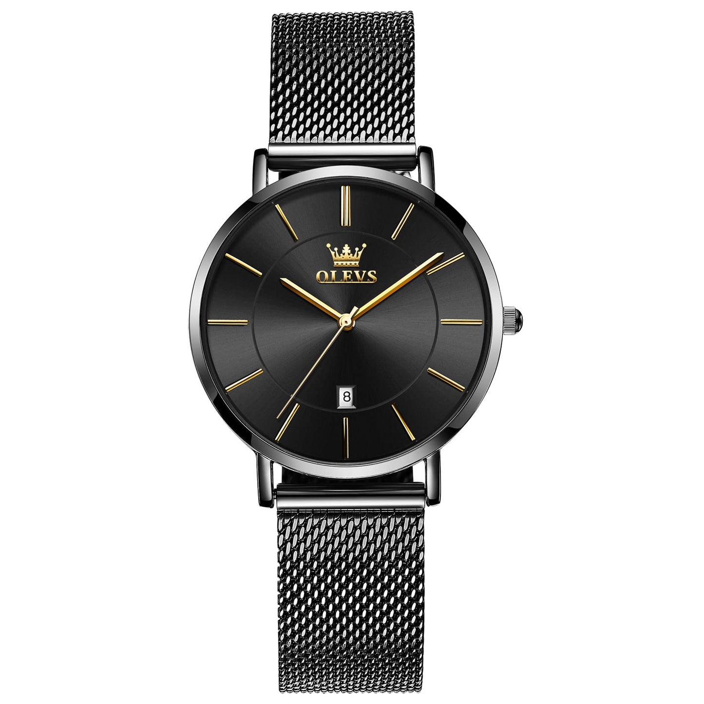 OLEVS Women's Mesh Bracelet Watch, Elegant Large Face Three Hand Analog Quartz Womens Wristwatch, Pretty Slim Date Display Waterproof Ladies Watches for Small Wrists