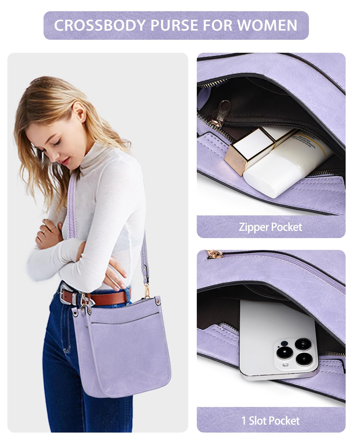 Purses for Women 3PCS, Crossbody Bags Set Large Leather Purse Shoulder Handbags with Wallet Adjustable Straps for Ladies Tote