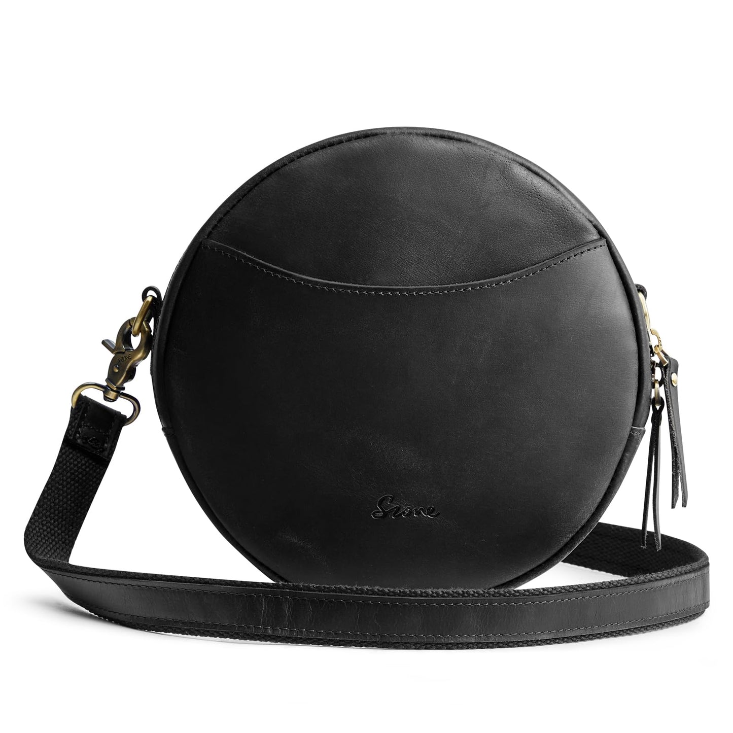 S-ZONE Leather Crossbody Bags for Women Circle Shoulder Round Purse Travel | Top Grain Leather, Keychain, Designer Handbag, Vintage, Multi Pockets, Detachable Strap, Eveyday Outing