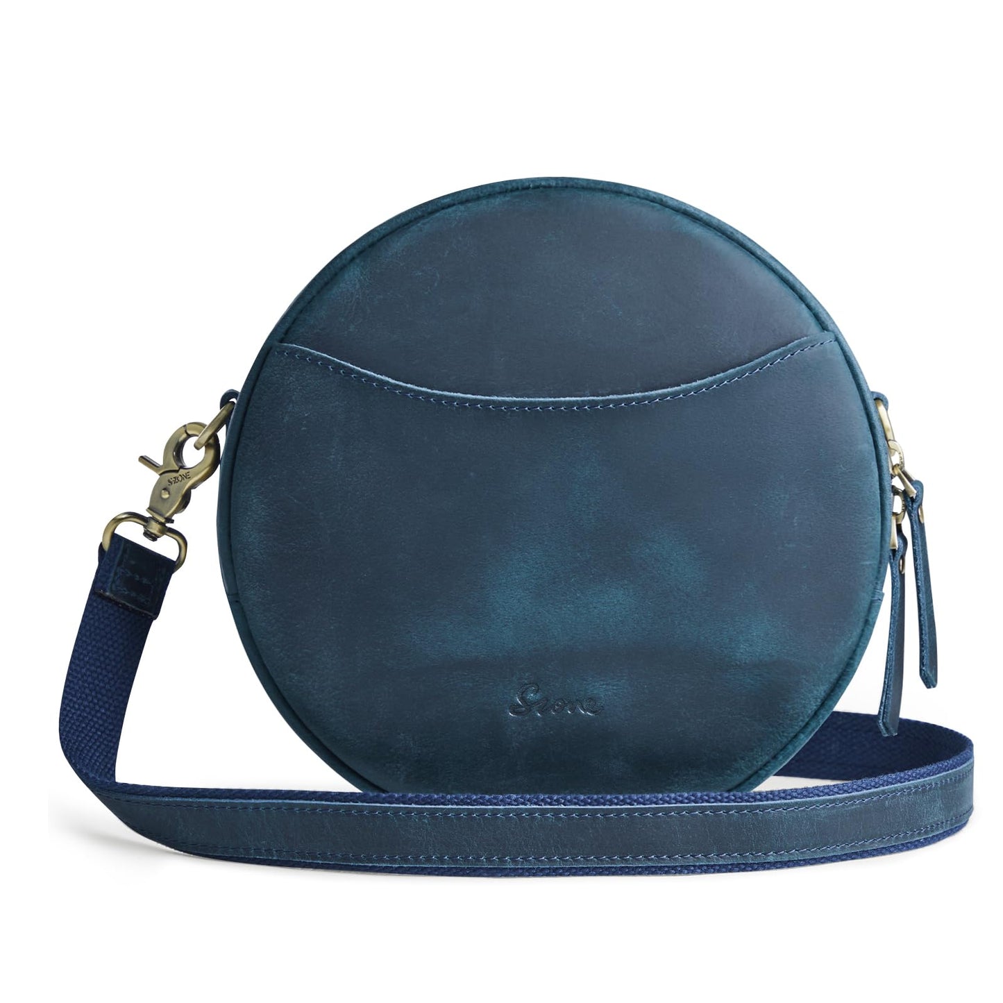 S-ZONE Leather Crossbody Bags for Women Circle Shoulder Round Purse Travel | Top Grain Leather, Keychain, Designer Handbag, Vintage, Multi Pockets, Detachable Strap, Eveyday Outing