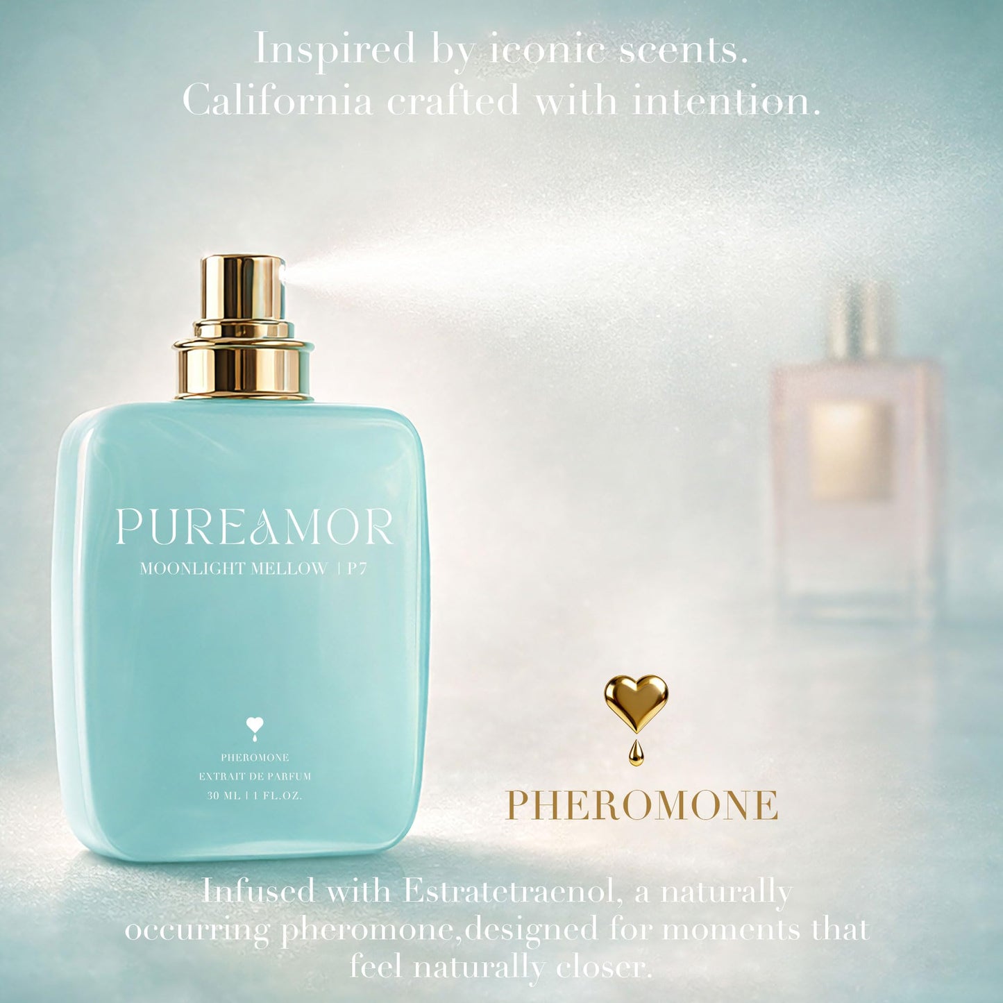 PUREAMOR Pheromone Perfume for Women, Moonlight Mellow Extrait de Parfum - Long Lasting Sweet Floral Gourmand Scent, 30% High Concentration, Full Size Fragrance Spray, 1.0 oz / 30 ml