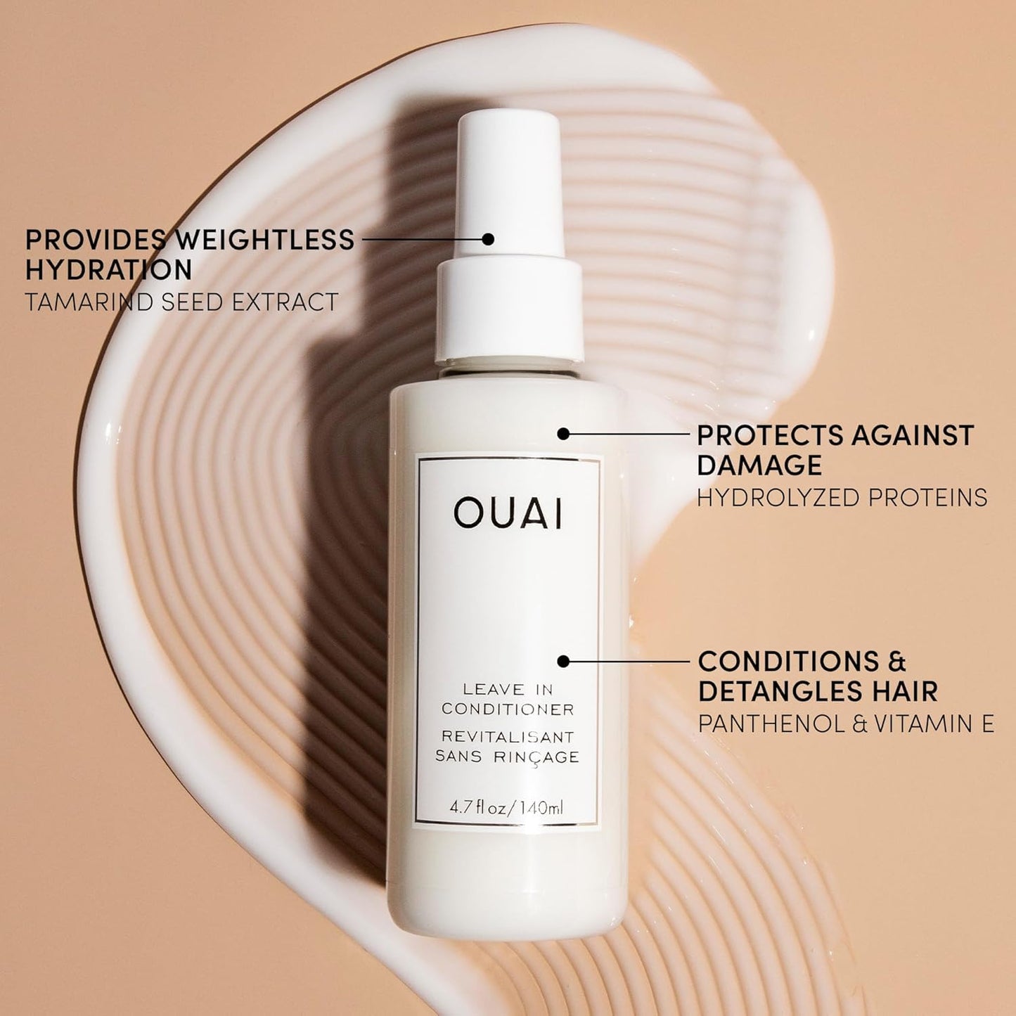 OUAI Leave In Conditioner & Heat Protectant for Hair - Prep Hair for Styling or Use as Detangling Spray to Fight Frizz & Flyaways - No Parabens, Sulfates or Phthalates (4.7 oz)