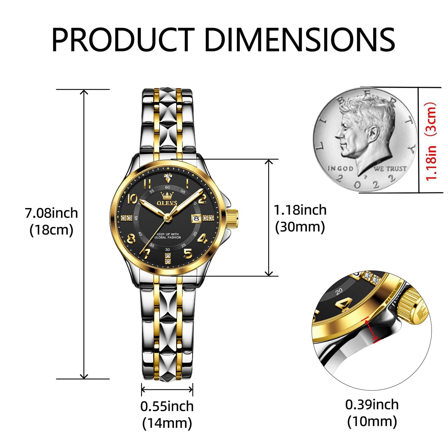 OLEVS Watch for Women Luxury Fashion Diamond Classic Arabic Dial Wrist Women's Watches with Date Waterproof Stainless Steel Quartz Ladies Watch