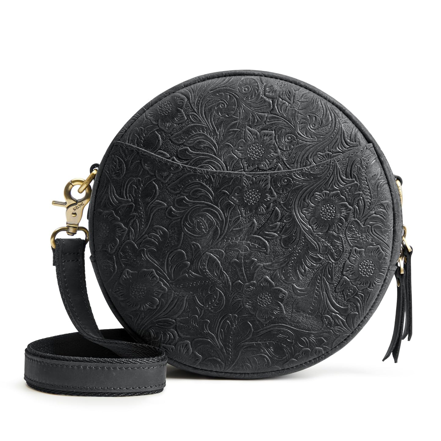 S-ZONE Leather Crossbody Bags for Women Circle Shoulder Round Purse Travel | Top Grain Leather, Keychain, Designer Handbag, Vintage, Multi Pockets, Detachable Strap, Eveyday Outing