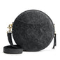 S-ZONE Leather Crossbody Bags for Women Circle Shoulder Round Purse Travel | Top Grain Leather, Keychain, Designer Handbag, Vintage, Multi Pockets, Detachable Strap, Eveyday Outing