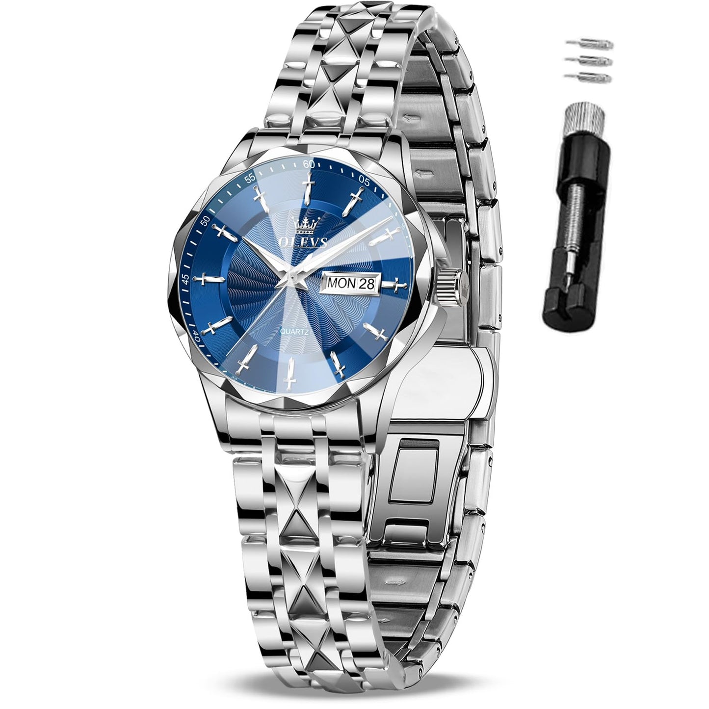 OLEVS Women's Luxury Elegant Watch, Fashion Waterproof Ladies Dress Watch, Stainless Steel Gold Silver Watches for Women, Small Wrist with Day Date, Ideal for Gift Daily Wear