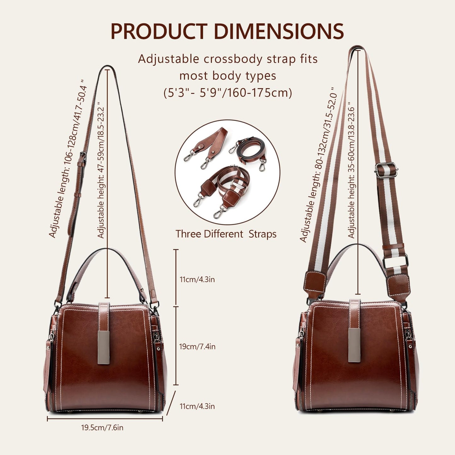 Genuine Leather Bucket Crossbody Shoulder Purse for Women | Scratch-Resistant Cowhide, 5 Pockets, Magnetic Snap, Silver Hardware, 3-Way Carry, Lightweight, Ideal Gift