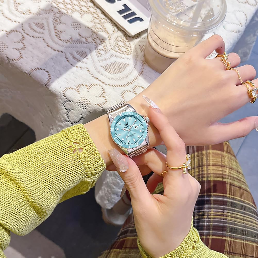 OLEVS Watch Women Silver Watches for Women Luxury for Small Wrists Dress Stainless Steel Women's Wrist Watches Easy to Read Reloj para Mujer Black/Blue/Gold/Green/Pink/Purple