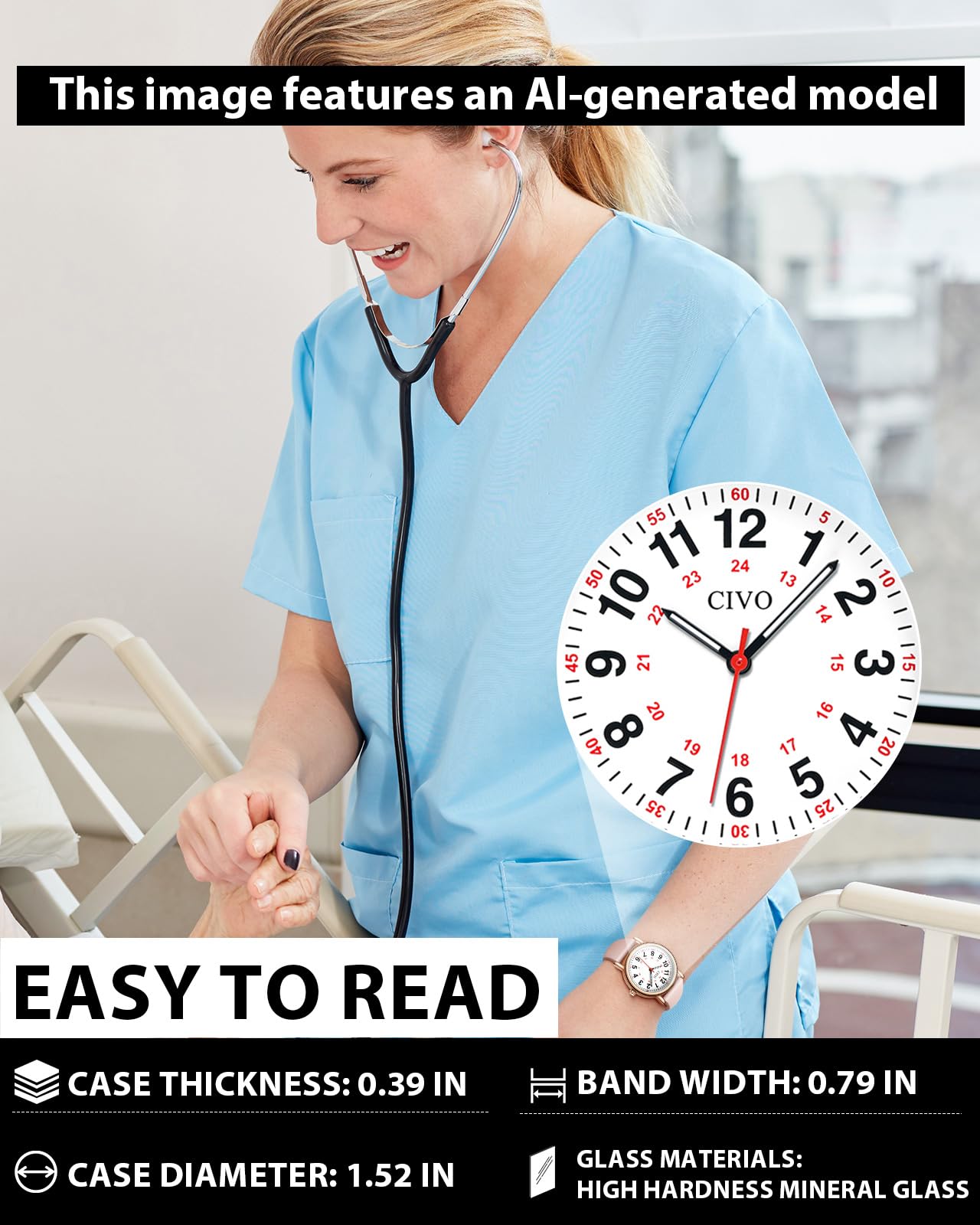 CIVO Nurse Watches for Women Men: Analog Waterproof Watch with Easy Read Dial Second Hand - Gifts for Nurses Medical Student Doctors
