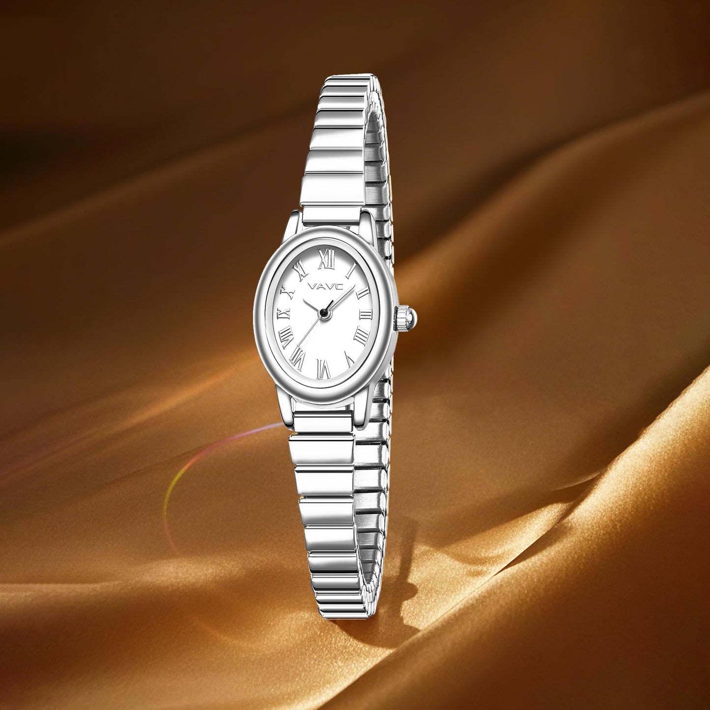 Small Gold Watches for Women,Analog Womens Watch with Stainless Steel Expansion Band,Oval Case Roman Dial,Water Resistant