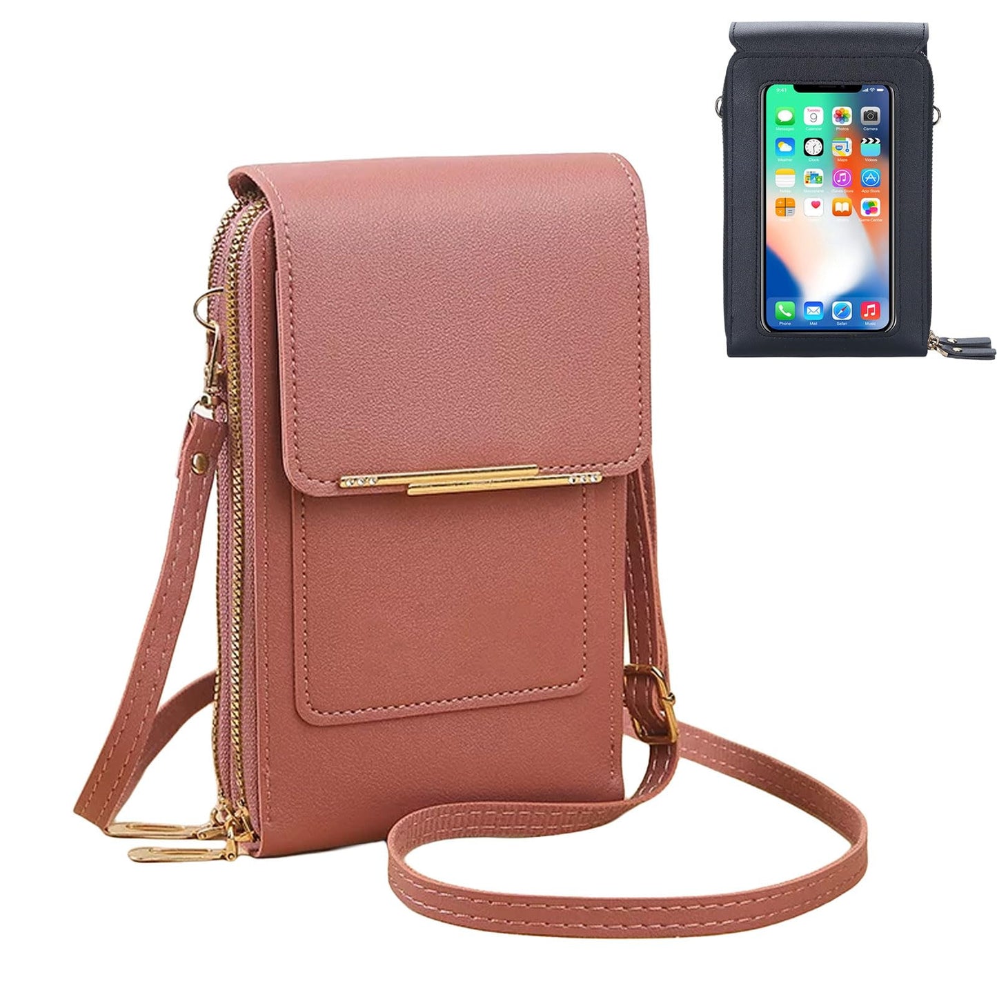 Phone Purse Crossbody Bags for Women, Small Touch Screen Travel Wallet, Anti Theft Leather Messenger Bag