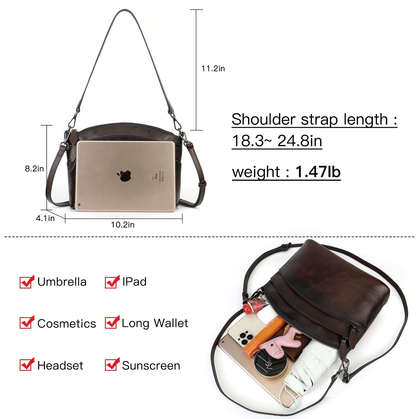 Genuine Leather Purses for Women Vintage Crossbody Bags for Women Hand Bags Women's Shoulder Handbags | Genuine Leather