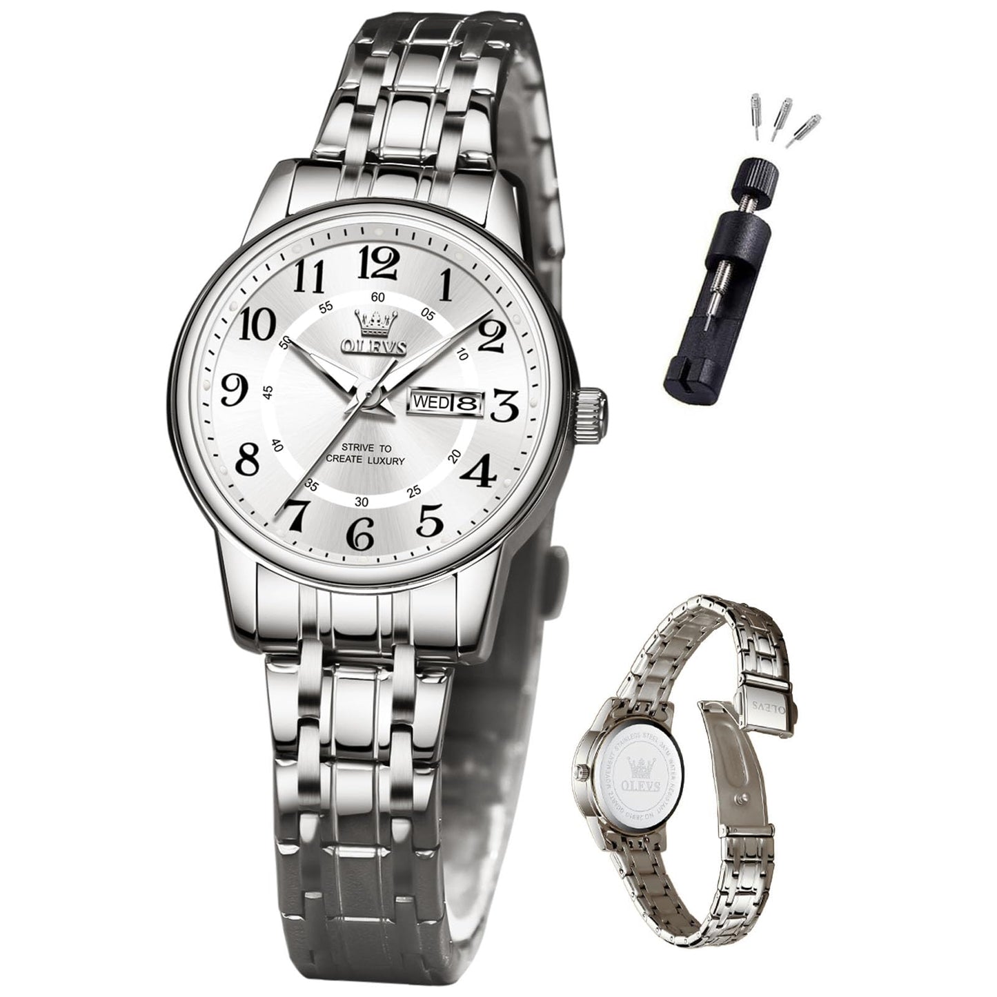 OLEVS Watch for Women Luxury Fashion Diamond Classic Arabic Dial Wrist Women's Watches with Date Waterproof Stainless Steel Quartz Ladies Watch