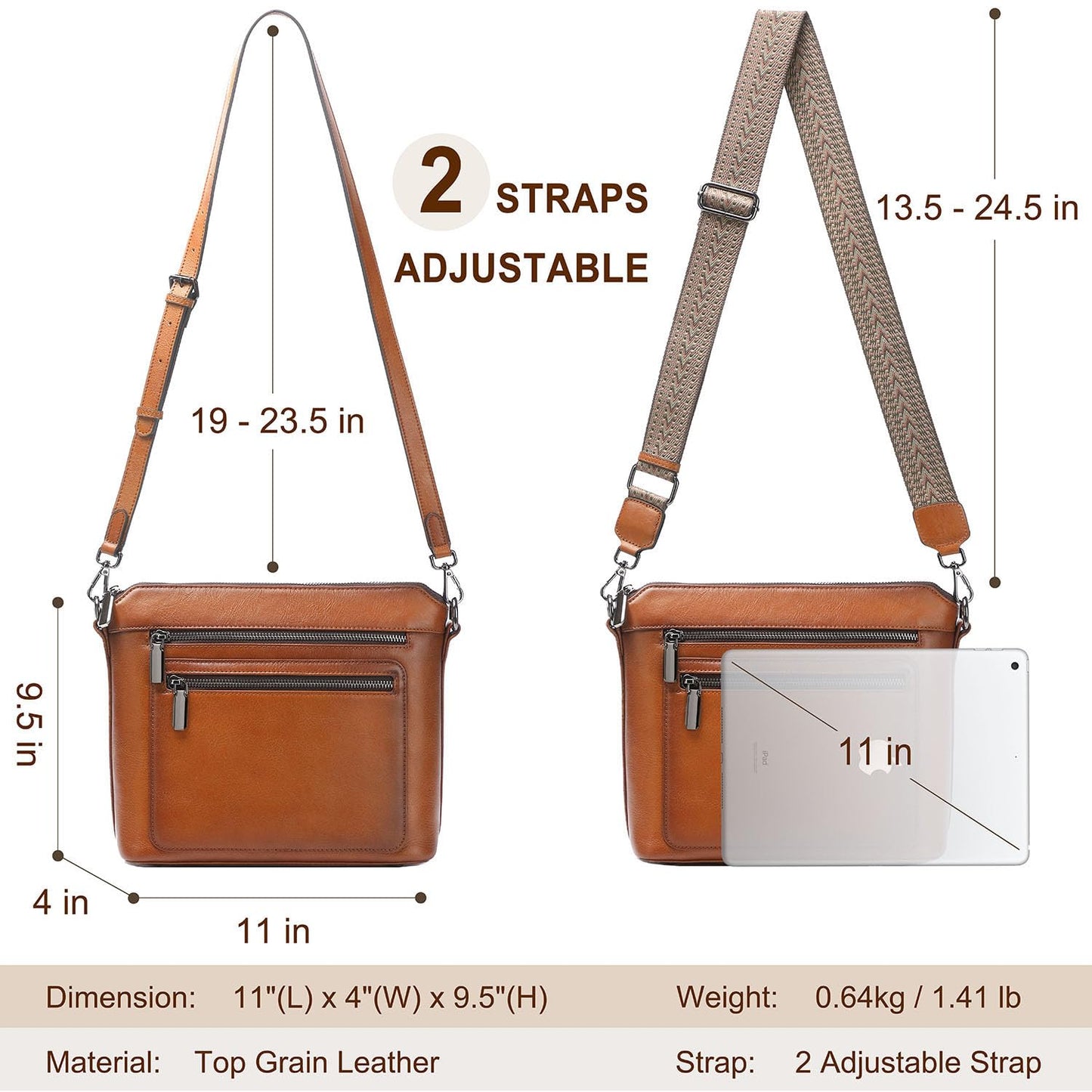 COOLCY Genuine Leather Crossbody Bags for Women Purses and Handbags for Ladies with Multiple Pockets Shoulder Satchel Bag