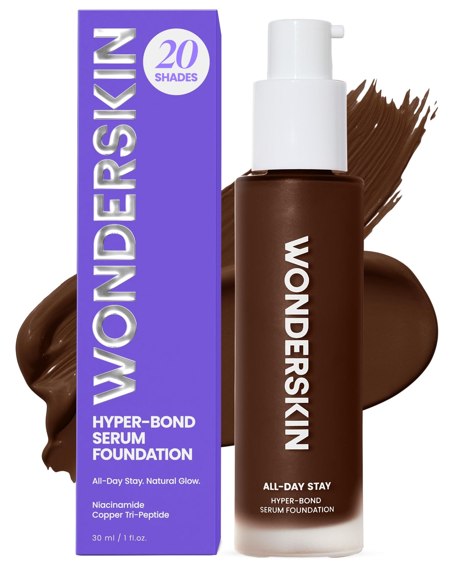 Wonderskin Hyper Bond All-Day Stay Serum Foundation – Waterproof, Transfer-Proof, 24HR Longwear Face Makeup with Niacinamide & Hyaluronic Acid – Lightweight, Natural Finish (Echo)