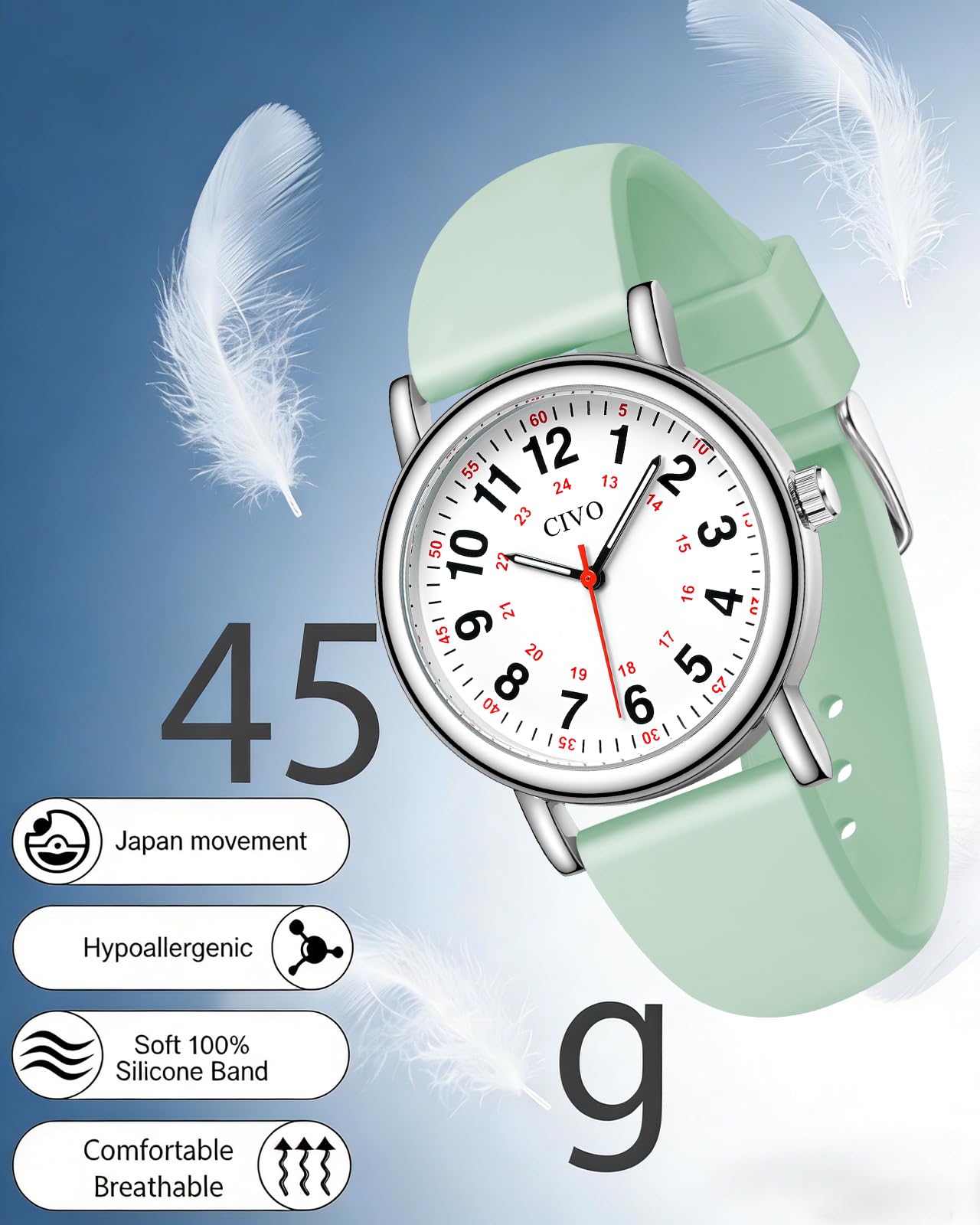 CIVO Nurse Watches for Women Men: Analog Waterproof Watch with Easy Read Dial Second Hand - Gifts for Nurses Medical Student Doctors