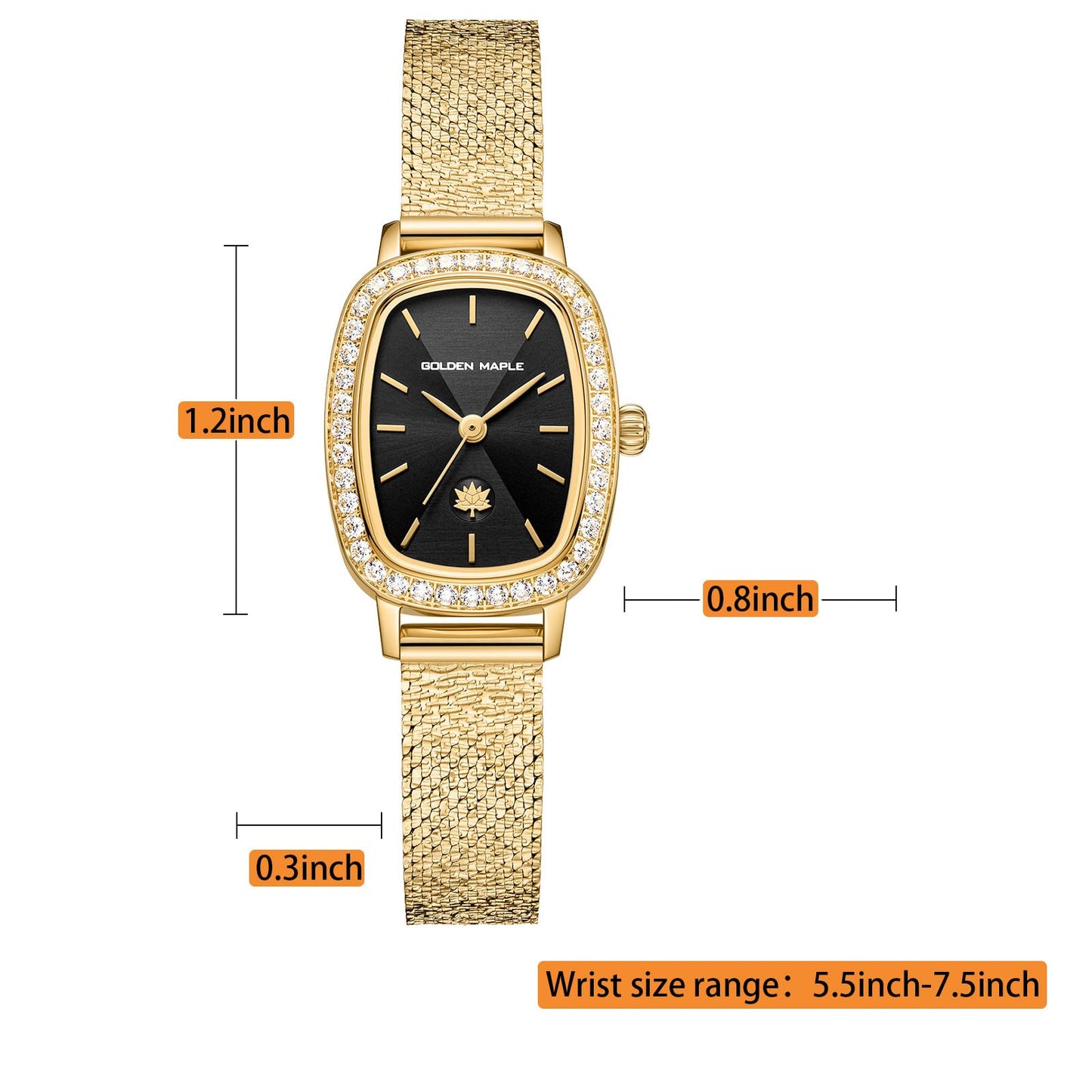 GOLDEN MAPLE Watches for Women, Dainty Gold Watch with Small Stainless Steel Case, Quartz Movement and Water Resistant, Adjustable Mesh Band