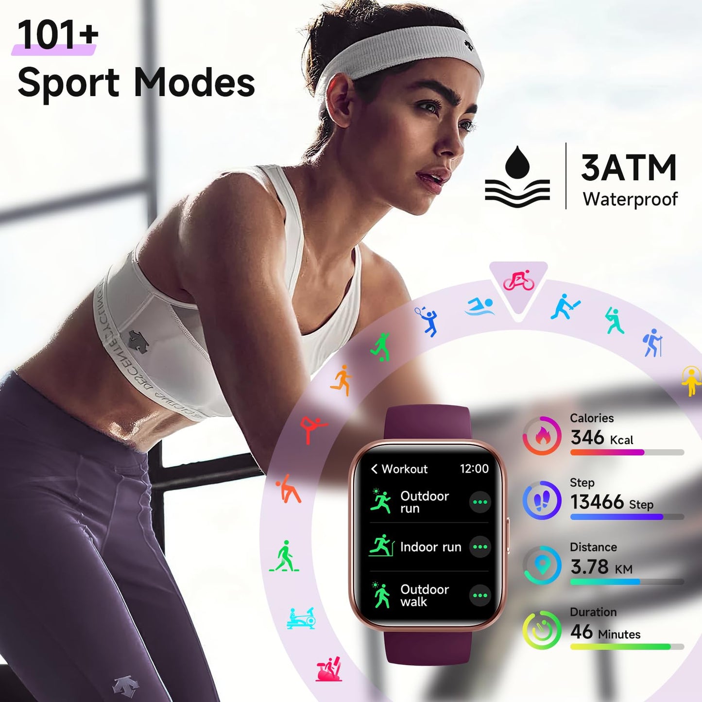 Smart Watches for Women, 1.8" Touch Screen Fitness Tracker for Android & iPhone, Answer/Make Calls, Alexa Built-in, Heart Rate/Sleep/SpO2 Monitor Smartwatch, IP68 Waterproof 101+ Sport Modes, 2 Bands