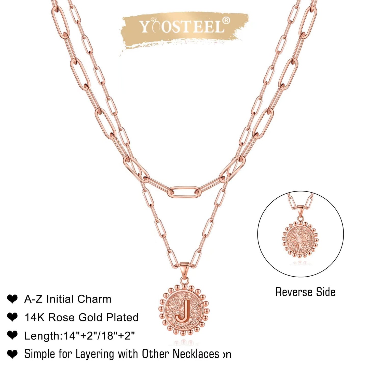 Yoosteel Layered Initial Necklaces for Women Trendy - 14K Gold-Plated Dainty Layering Paperclip Chain Coin Initial Necklace Jewelry Gifts for Women Mom Wife Teen Girls