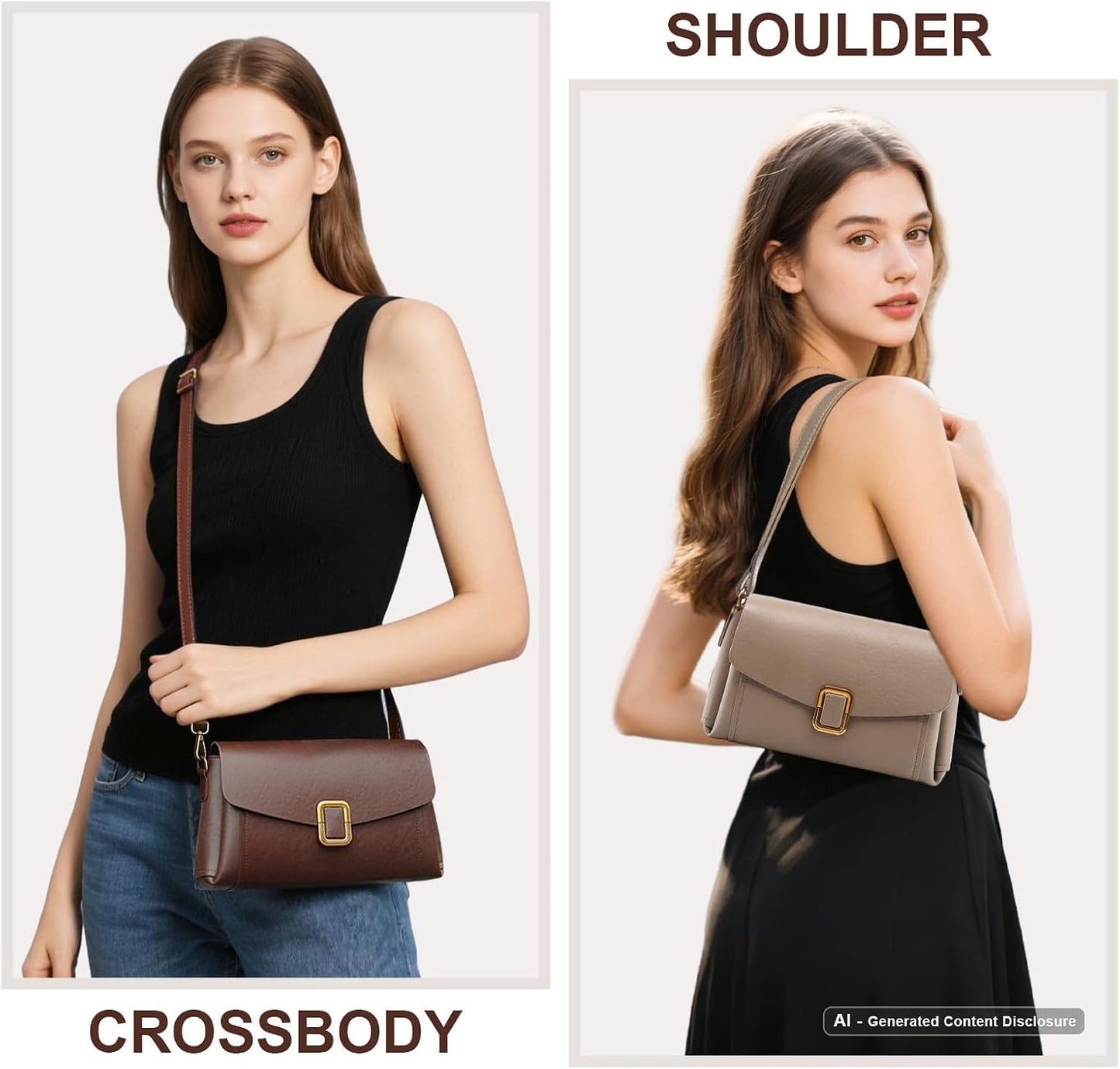 Genuine Leather Crossbody Bag for Women, Adjustable Shoulder Bag | Genuine Leather, 2 Detachable Straps, Satchel, Compact & Lightweight, Travel, Everyday, Work, Gift