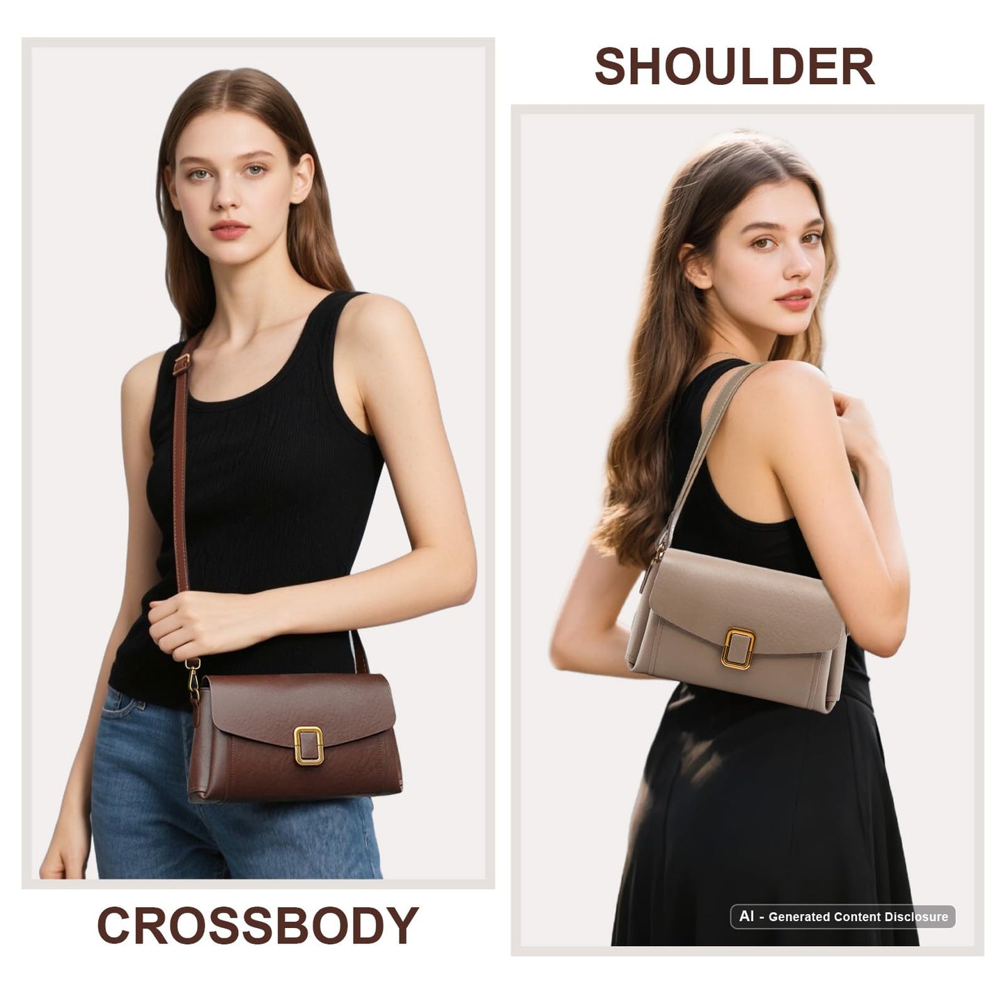 Genuine Leather Crossbody Bag for Women, Adjustable Shoulder Bag | Genuine Leather, 2 Detachable Straps, Satchel, Compact & Lightweight, Travel, Everyday, Work, Gift