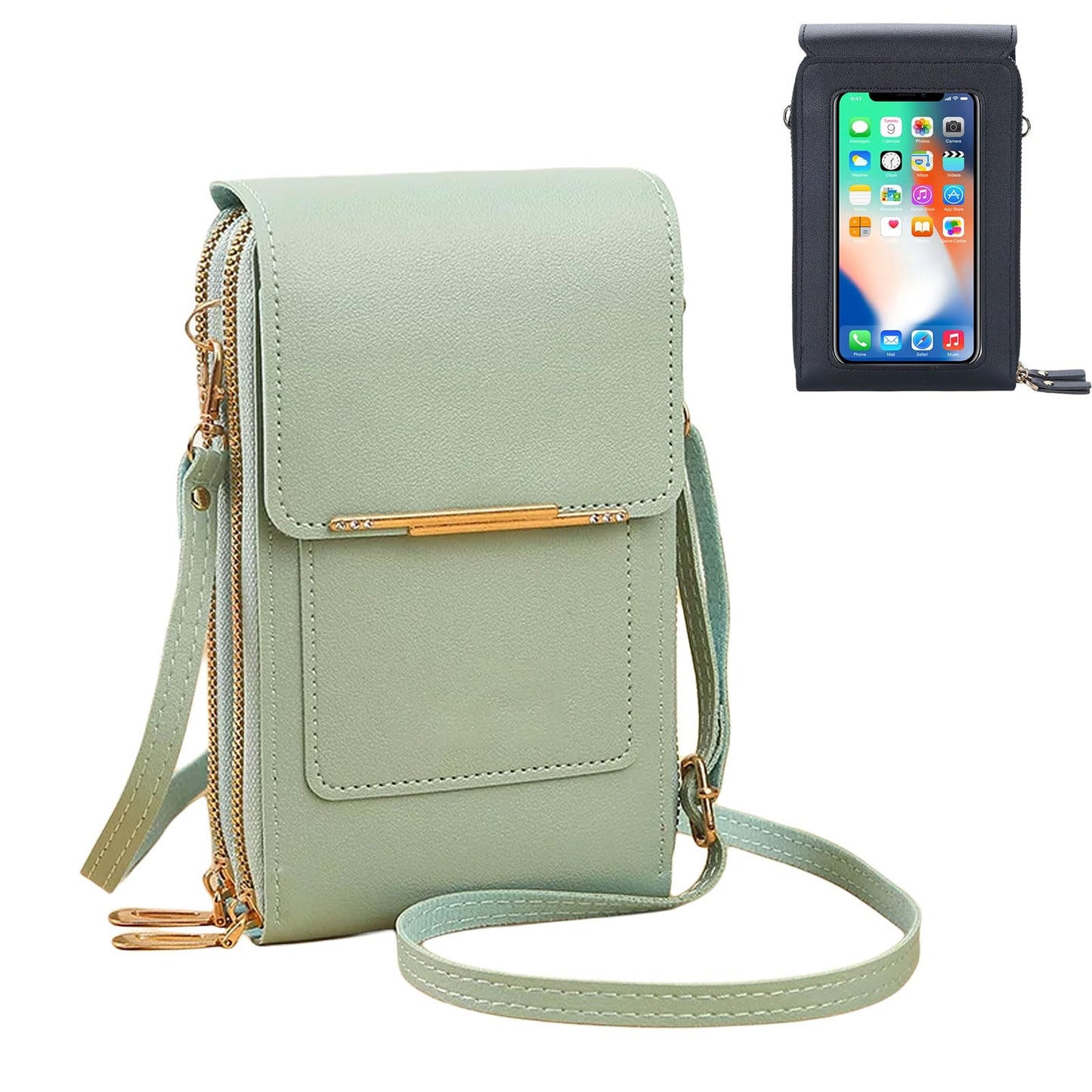 Phone Purse Crossbody Bags for Women, Small Touch Screen Travel Wallet, Anti Theft Leather Messenger Bag