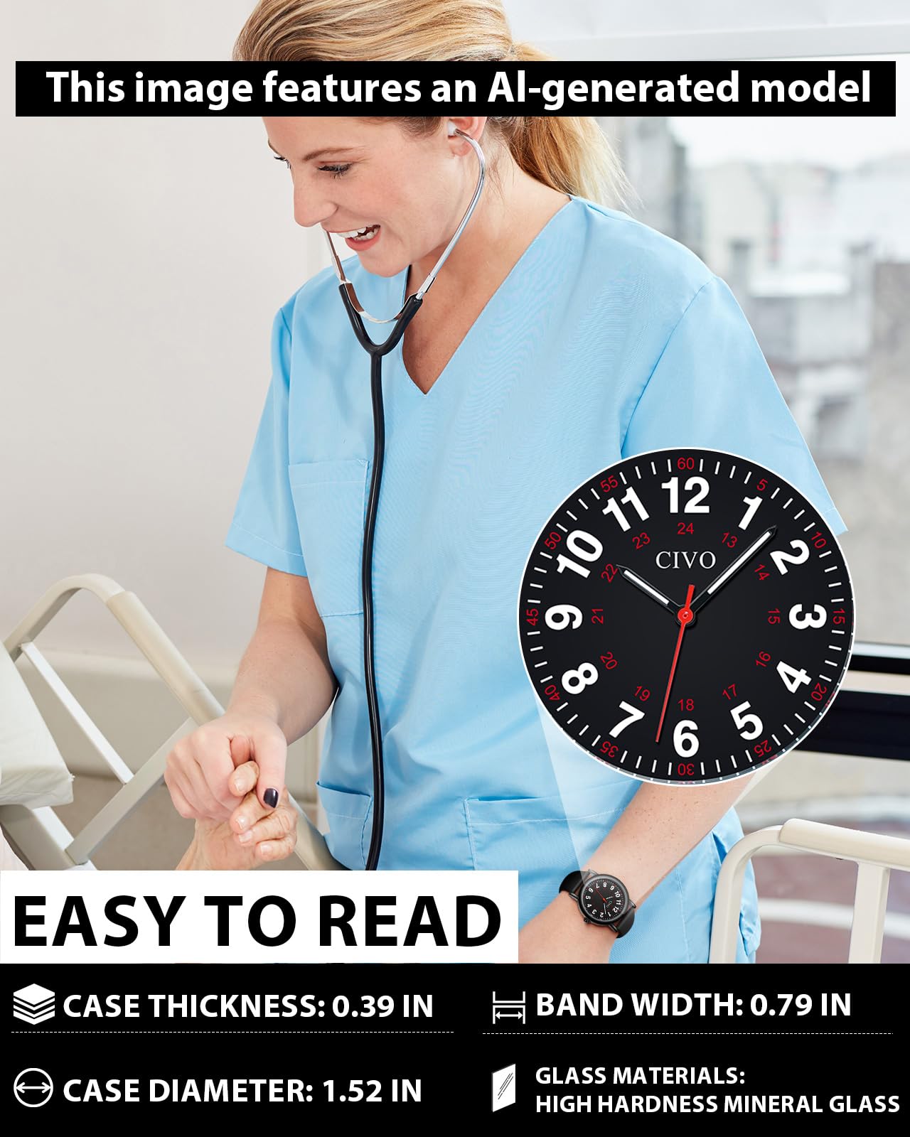 CIVO Nurse Watches for Women Men: Analog Waterproof Watch with Easy Read Dial Second Hand - Gifts for Nurses Medical Student Doctors