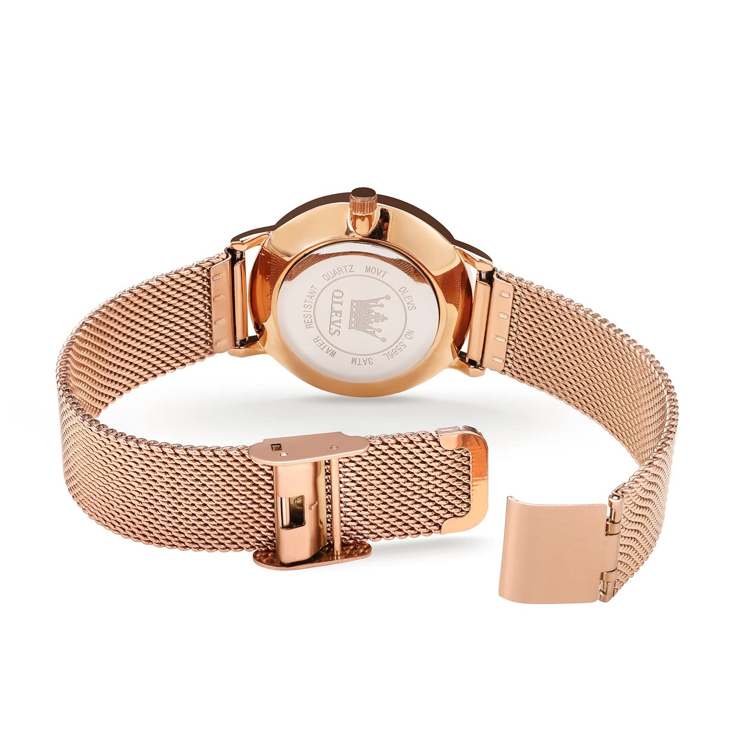 OLEVS Women's Mesh Bracelet Watch, Elegant Large Face Three Hand Analog Quartz Womens Wristwatch, Pretty Slim Date Display Waterproof Ladies Watches for Small Wrists